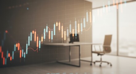 Abstract financial trading graph with office interior and computer background
