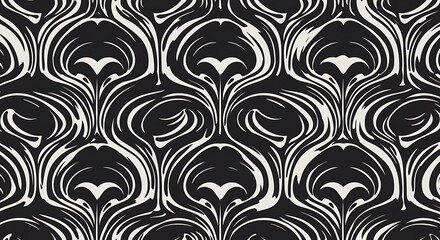 Abstract flowing pattern design with seamless repeating elements on black background
