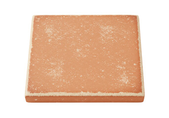Isolated terracotta paver block, clay tile, rustic surface for outdoor flooring material