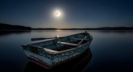 Obraz premium Silent Boat Under the Moonlight