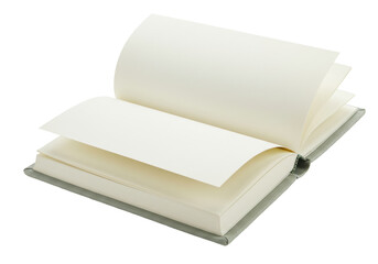 Isolated open blank notebook pages, empty notepad spread, gray hardcover journal mockup