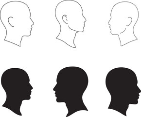 Collection of six stylized human head silhouettes and line drawings in profile