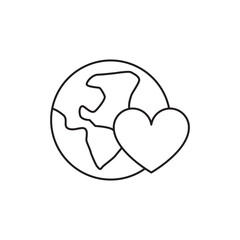 Earth Globe and Love Heart Outline Minimal Icon