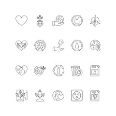 Fototapeta premium Large Set of 16 Black and White Outline Environment Icons