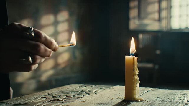 Lighting a candle.