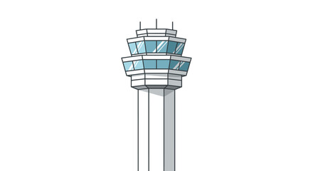 Vector Illustration of Modern Airport Control Tower with Blue Windows 1.