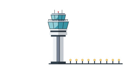 Vector Illustration of Modern Airport Control Tower with Blue Windows 2.