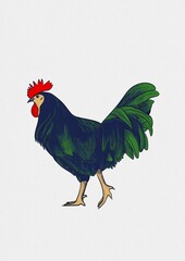 A versatile set of poultry illustrations featuring a colorful rooster (cock) and two brown hens (chicken) in a watercolor-style rendering. Includes both the fully colored artworks.