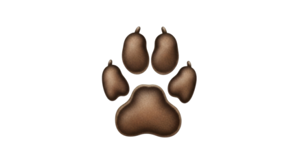 Isolated paw print of a dog, showing soft brown pads and toes, cartoon style design icon