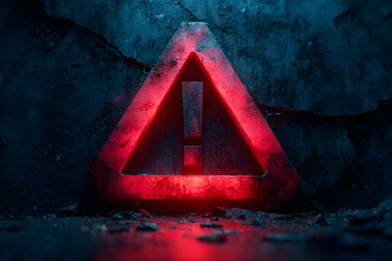 Red danger and warning sign. Caution. Technological accident. Breaking news. Important message. Emergency. Safety, risk management, workplace security.