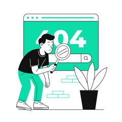 Troubleshooting website error 404 with magnifying glass, searching for solutions to resolve issue, modern design, perfect for tech blogs and support