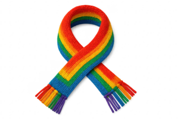 Rainbow knitted scarf representing lgbtqia+ pride concept