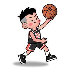 A cartoon vector sports man playing basketball
