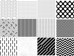 Black and white geometric pattern grid, abstract texture clipart, modern design elements, minimal decorative background set