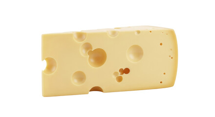 Isolated Emmental cheese block, a popular dairy product known for its Swiss character