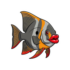 Comical red-lipped batfish character in a vibrant pop art style with oversized glossy popping red lips