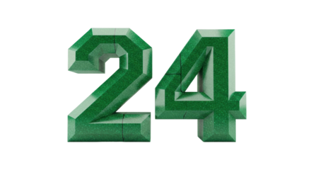 Isolated bold emerald green numbers twenty-four for St Patrick's Day and more at 24 years old