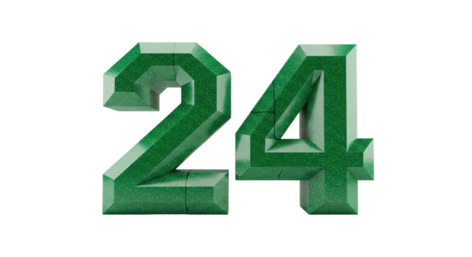 Isolated bold emerald green numbers twenty-four for St Patrick's Day and more at 24 years old