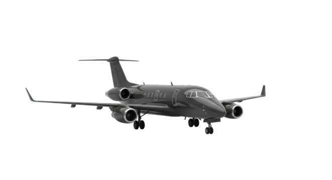 Isolated corporate jet is mid-flight, aircraft is fully equipped, ready for business travel