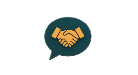 Isolated chat bubble with handshake icon for business partnership and communication concept