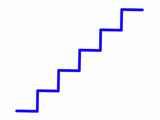 Simple blue staircase line drawing on white background, symbolizing progress, growth, success, career steps, and achievement in minimal geometric style.
