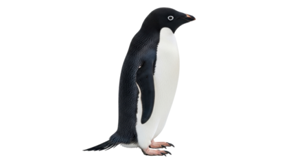 Isolated Adelie Penguin in Full Body View, Black and White Bird Standing Upright, Wildlife