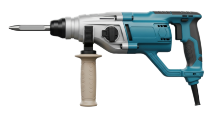 Isolated electric demolition hammer, construction tool for hammering and chisel work, teal color