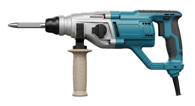 Isolated electric demolition hammer, construction tool for hammering and chisel work, teal color
