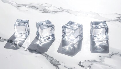 Obraz premium Four Clear Ice Cubes on Marble Surface