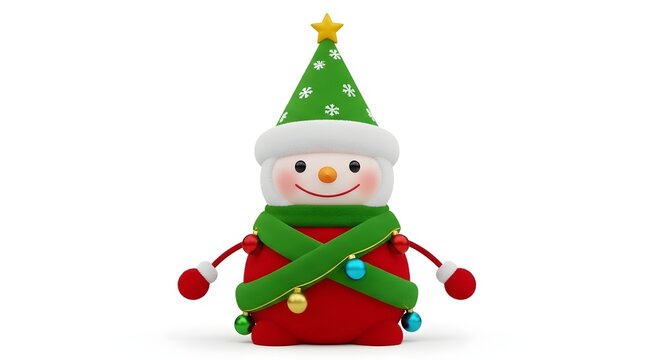 Cute snowman character wearing a christmas hat isolated on white background