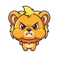 Fototapeta premium Adorable lion cub character with puffed cheeks and a furrowed brow showing a very angry expression