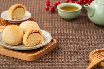 Traditional taiwanese small mung bean pastry with sweet filling.