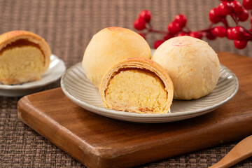 Traditional taiwanese small mung bean pastry with sweet filling.