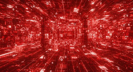 Abstract red digital tunnel data stream communication technology concept