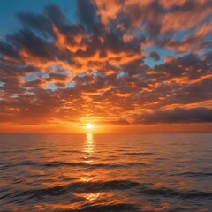 Obraz premium Golden Sunset Rays Over the Tranquil Ocean Horizon