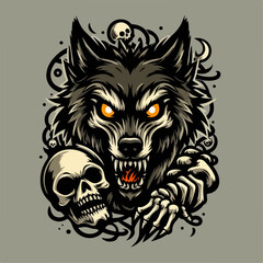 Illustration of a scary wolf head