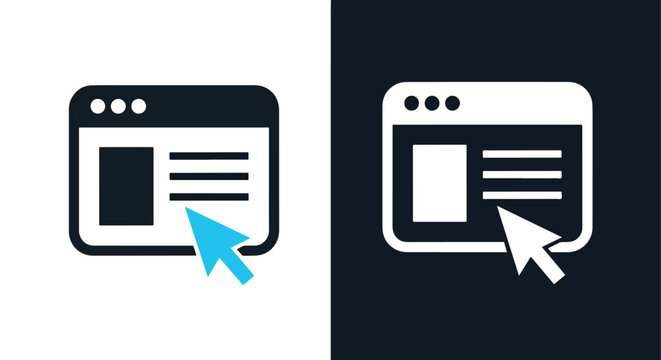 Vector glyph solid icon of a web browser window with cursor clicking a link -  editable modern style icon.