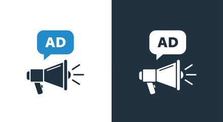 Vector illustration of advertising megaphone with ad speech bubble scalable icon eps -  editable modern style icon.