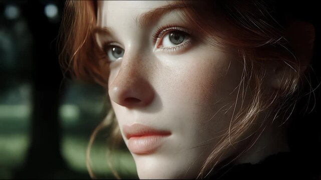 Close-up of a woman's delicate skin texture with light and shadow