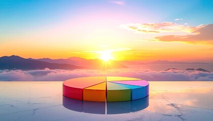 Colorful Pie Chart at Sunrise Over Mountains