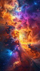 Fototapeta premium Cosmic Nebula: Vibrant Orange Purple and Blue Hues