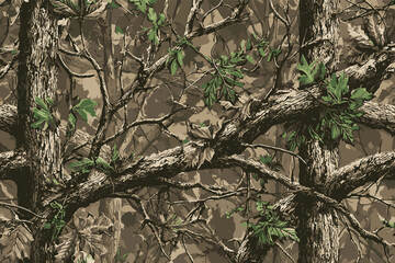 Real tree forest camouflage seamless pattern design for hunting and military uniform. Hunting camouflage. Camouflage pattern vector camo © amir