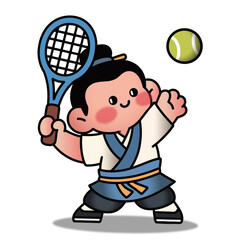 A cartoon vector sports man playing tennis