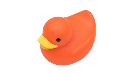 Isolated rubber duck toy, orange with yellow beak, cute and quirky bath time object