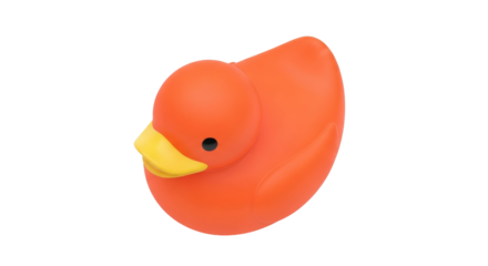 Isolated rubber duck toy, orange with yellow beak, cute and quirky bath time object