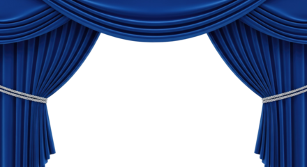 Theater Stage Blue Curtains Isolated on Transparent PNG Background.
