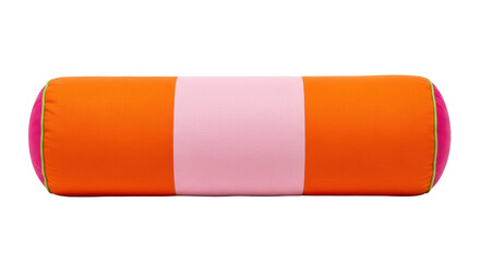 Isolated brightly colored bolster pillow, a cylindrical cushion for comfort and support