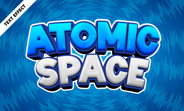 Atomic space editable text effect - bold 3d glossy sci-fi font, fun cartoon title design