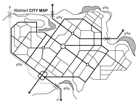 City map. Line scheme of roads. Town streets on the plan. Urban environment, architectural background.