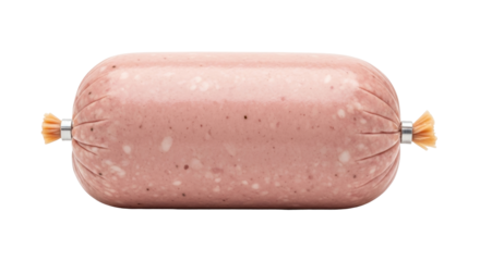Isolated uncooked bologna chub, ready to slice and eat, classic deli meat product for sale